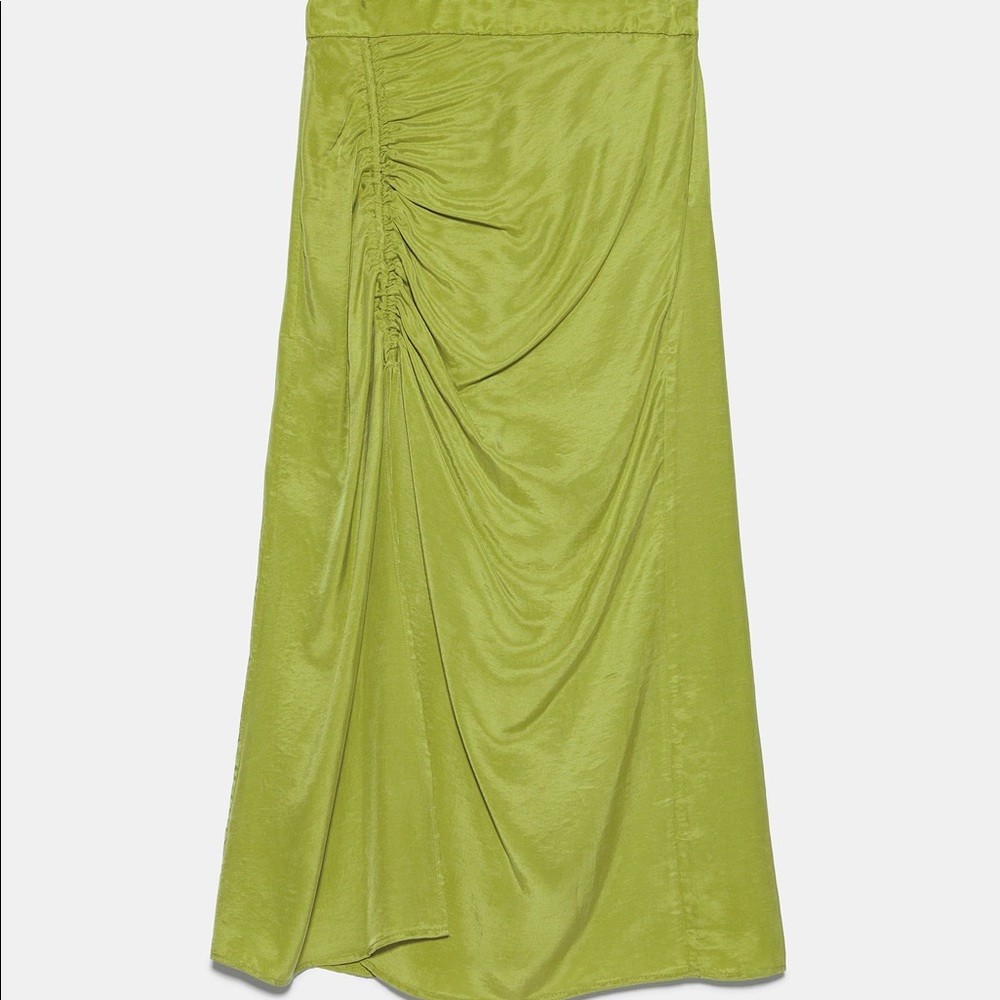 Zara RUCHED MIDI HIGH WAIST SKIRT w/Front Slit NEW - Picture 10 of 11